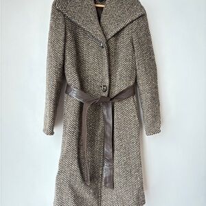Ellen Tracy Herringbone Trench Coat with Belt Vintage Winter Coat